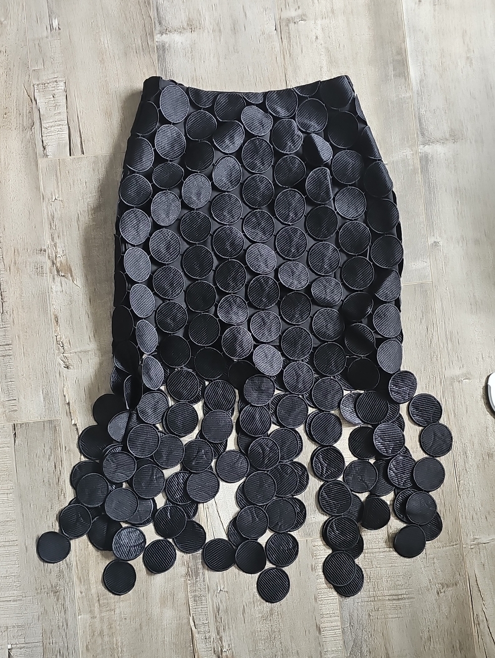 Commense Black Circle Appliqué Fringe Pencil Skirt Laser Cut BNWT Size S